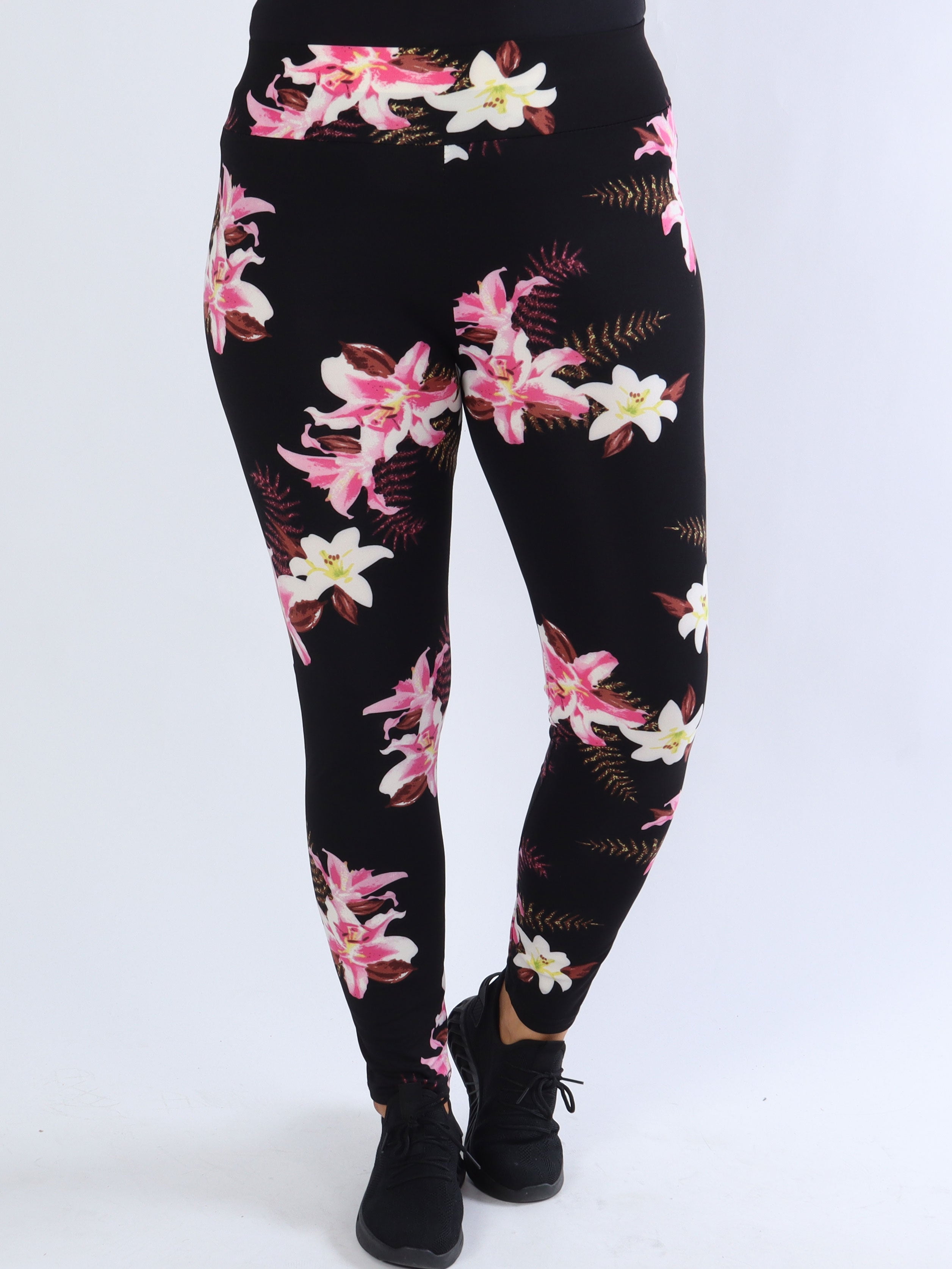 Vibe - Leggings med rosa blommor och blå blad
